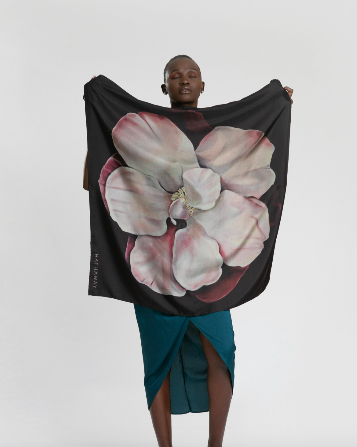 Purple Camellia Large Silk Scarf