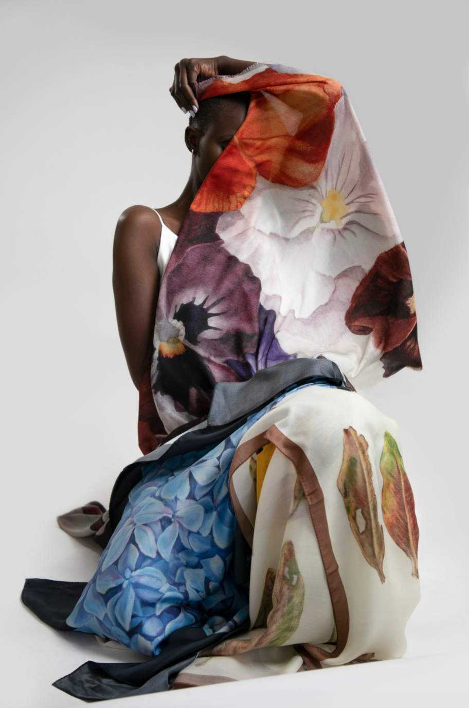 Wool Silk Blend Pansy Shawl / Scarf