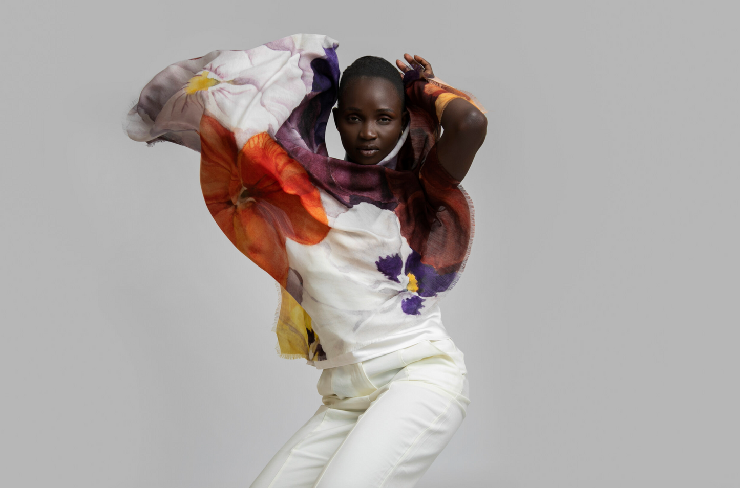Wool Silk Blend Pansy Shawl / Scarf