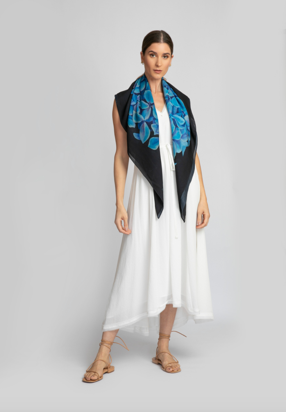 Wool Silk Blend Hydrangea Shawl / Scarf