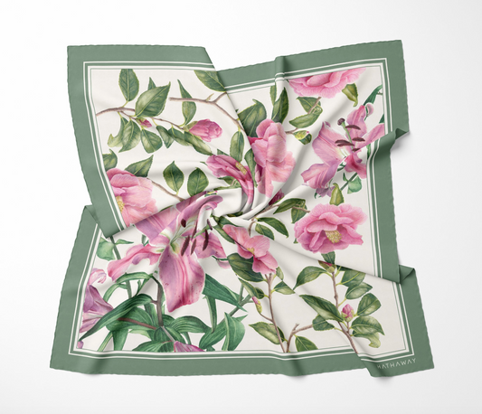 Camellia and Lily Medium Silk Scarf