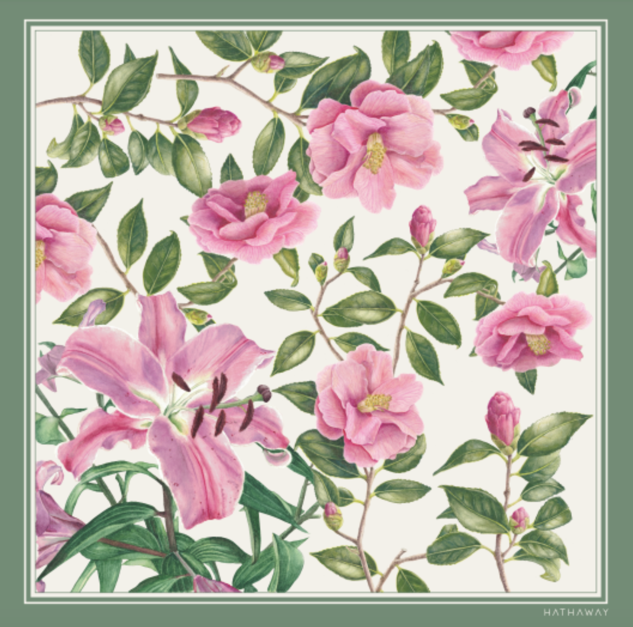 Camellia and Lily Medium Silk Scarf