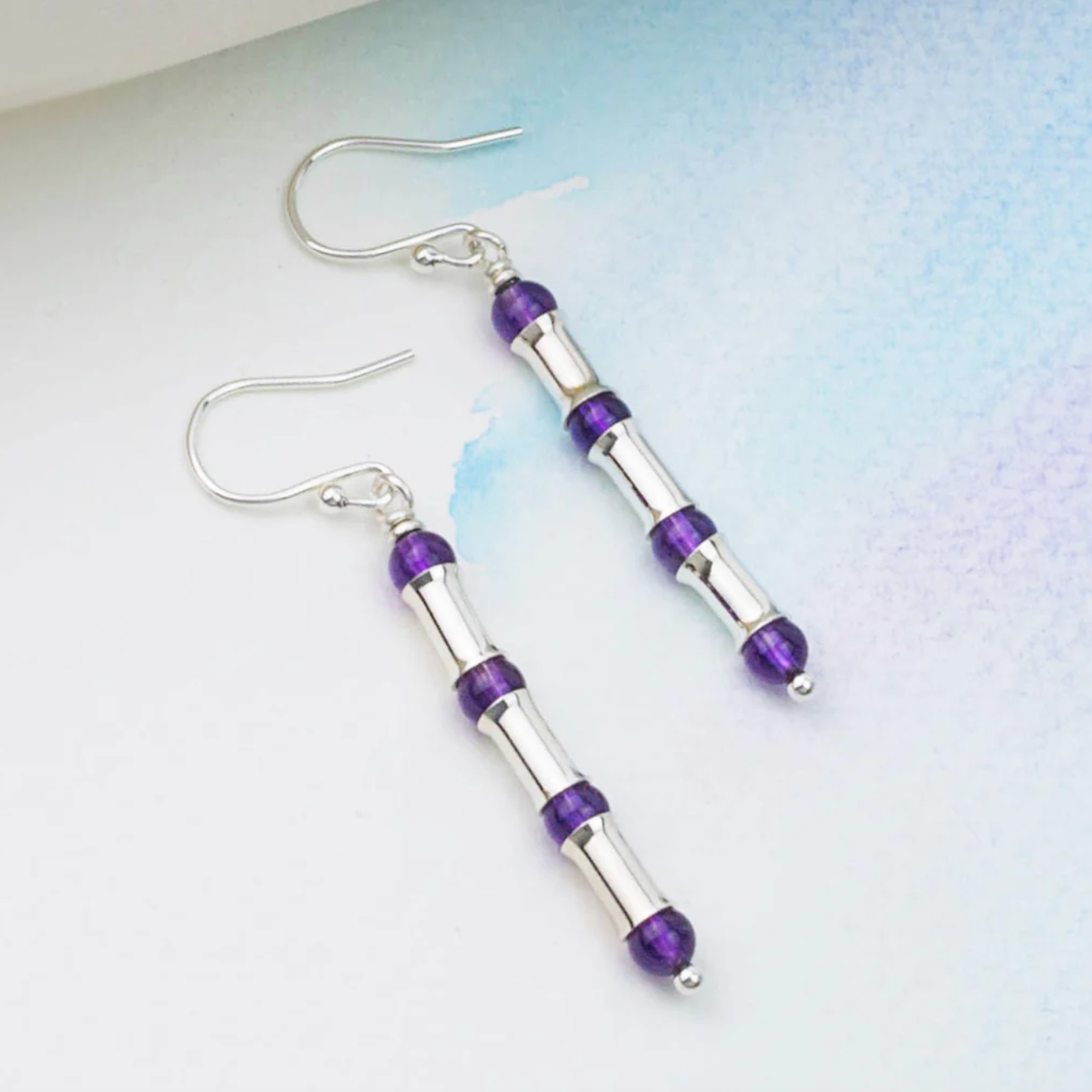 Amethyst and Silver Bamboo Drops