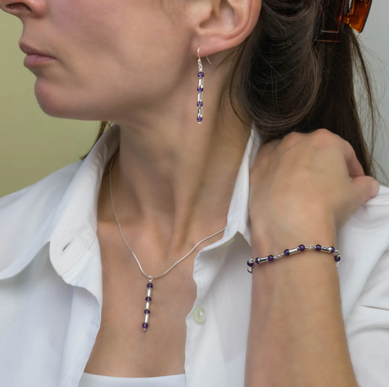 Amethyst and Silver Bamboo Drops