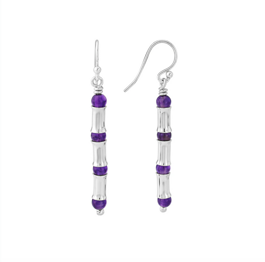 Amethyst and Silver Bamboo Drops