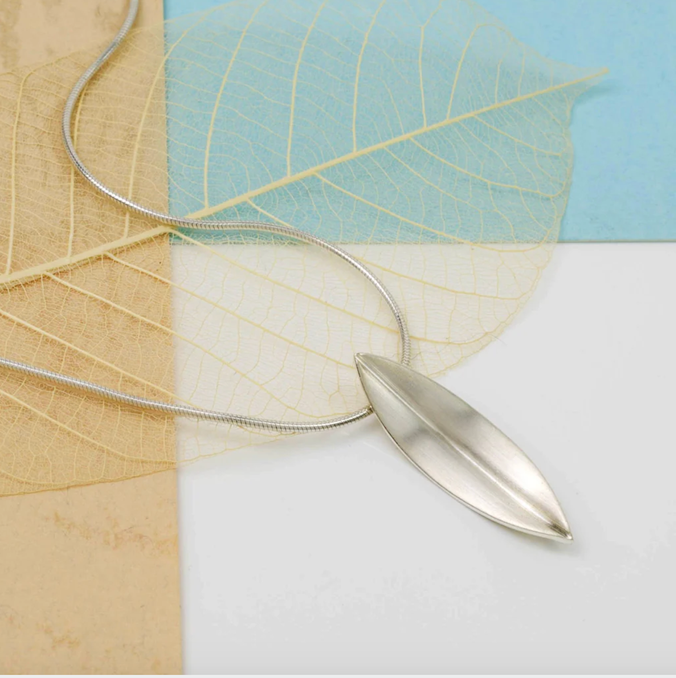 Brushed Silver Willow Leaf Necklace