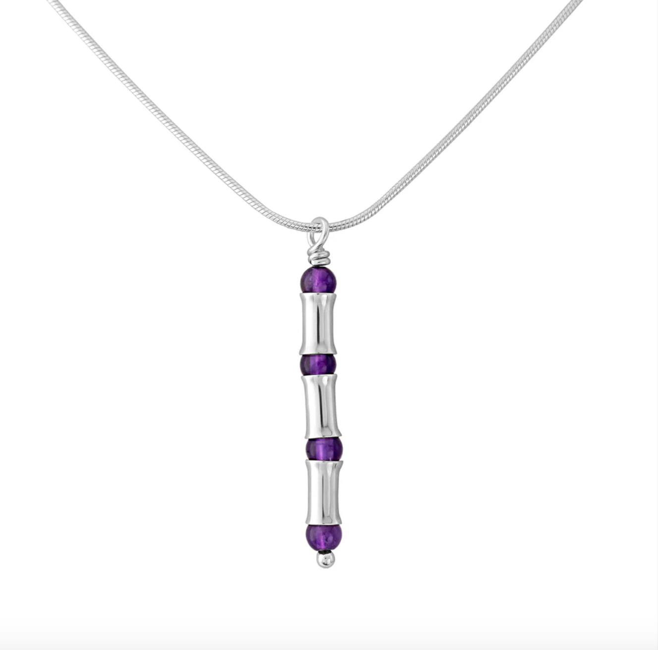 Amethyst Silver Bamboo Pendant