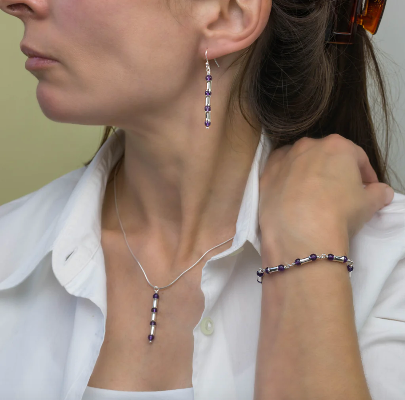 Amethyst Silver Bamboo Pendant