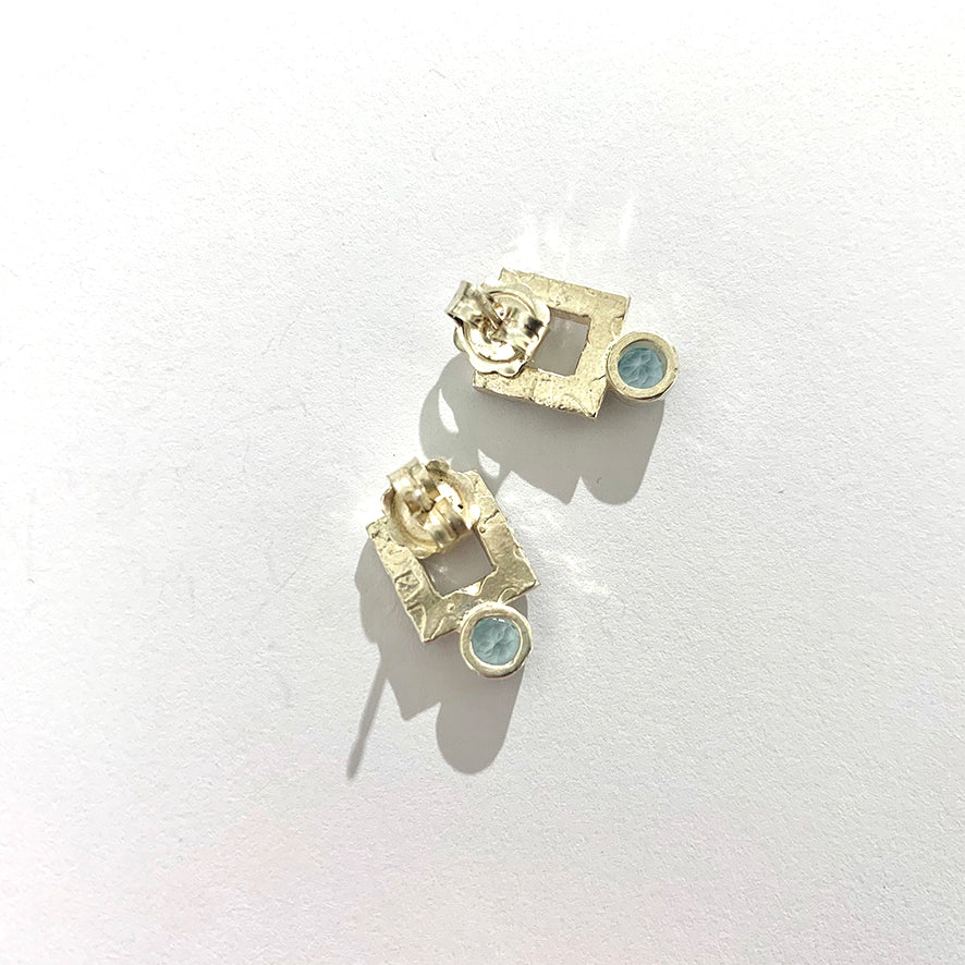 Blue Topaz and Silver Square Stud Earrings