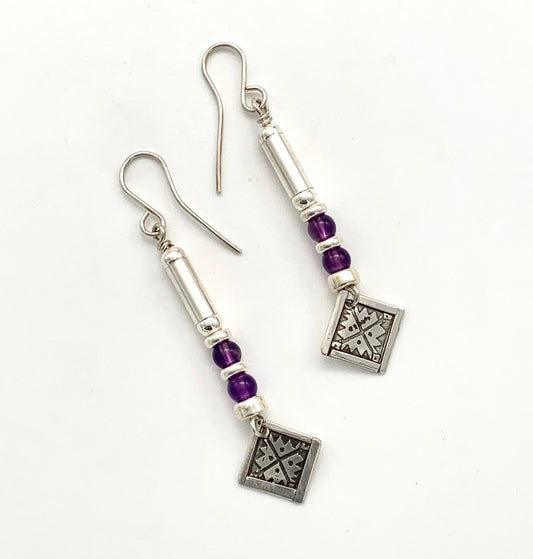 Etched Silver and Amethyst Earrings