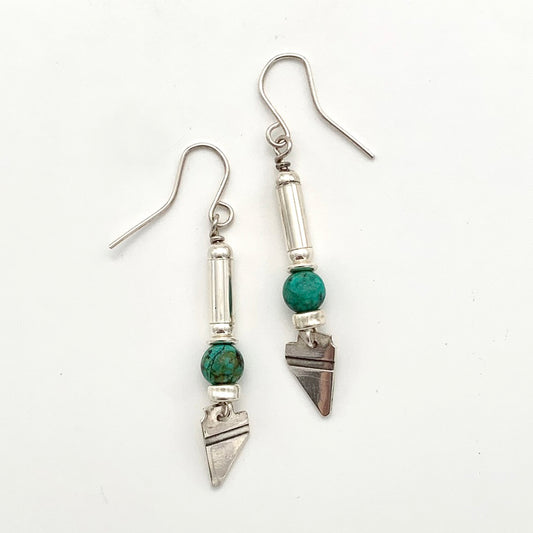 Etched Silver and African Turquoise Earrings Arrow