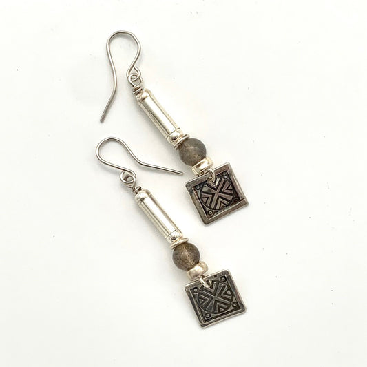 Etched Silver and Labradorite Earrings