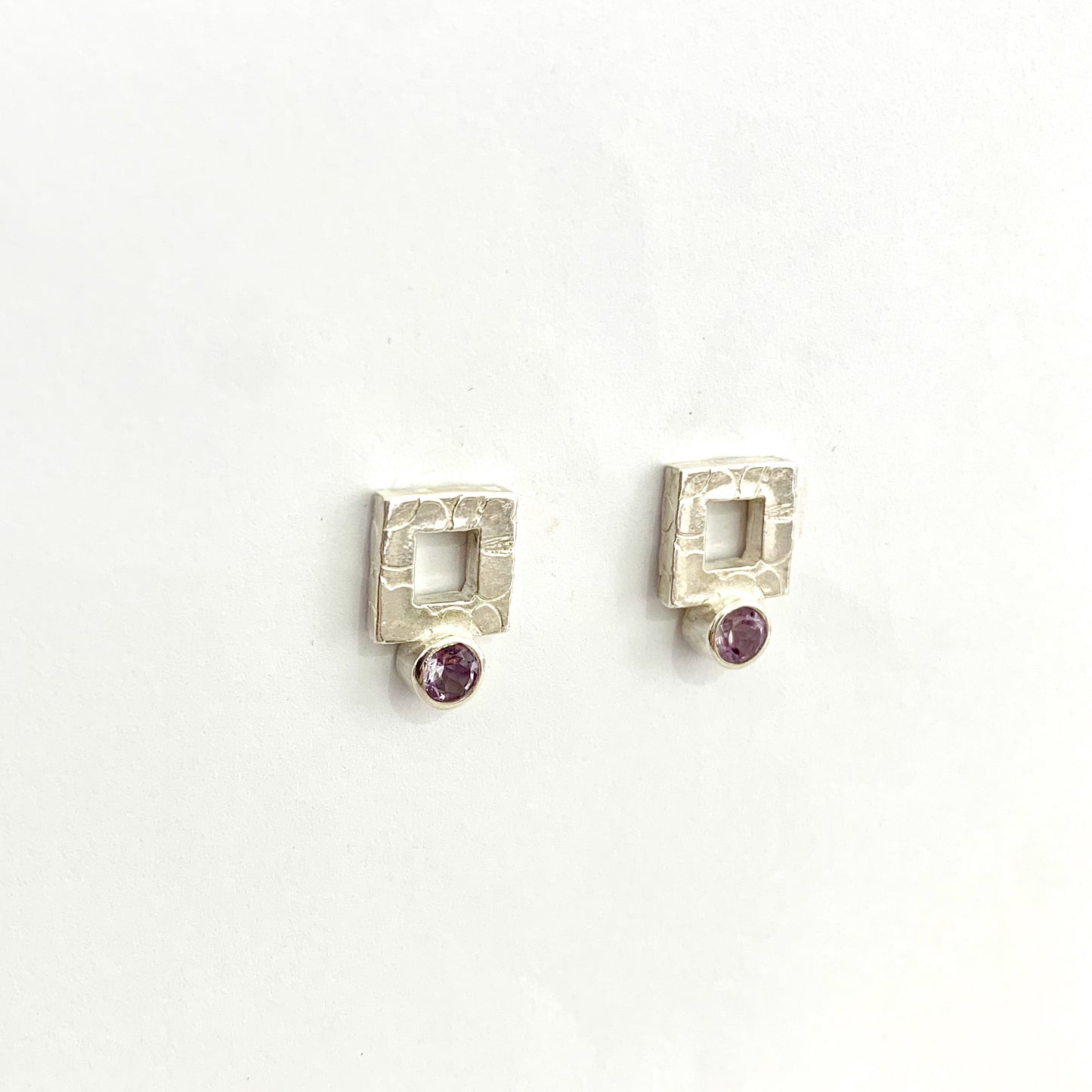 Amethyst and Silver Square Stud Earrings