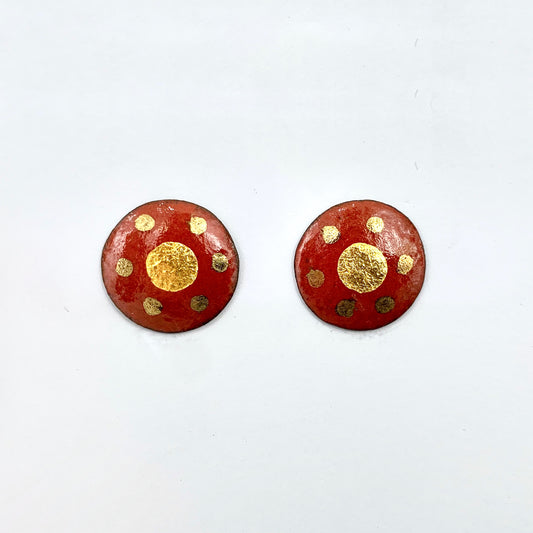 Red Circle Stud Earrings