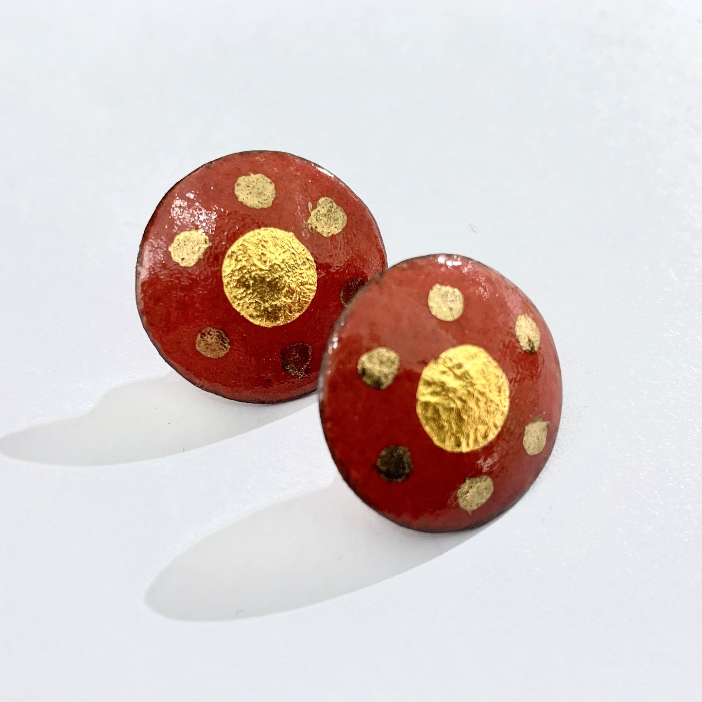 Red Circle Stud Earrings