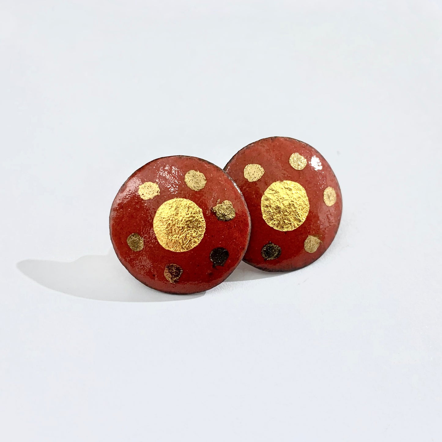 Red Circle Stud Earrings