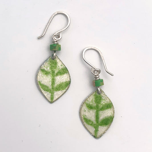 Green Leaf Enamelled Earrings
