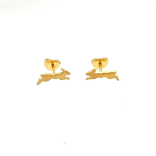 Running Hare Gold Stud Earrings