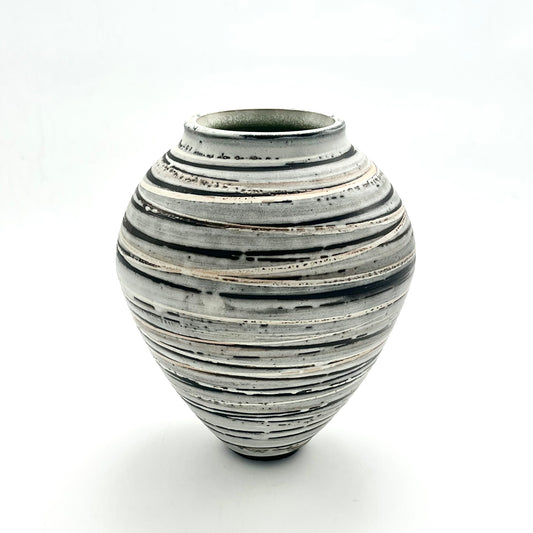 White Striped Moon Jar