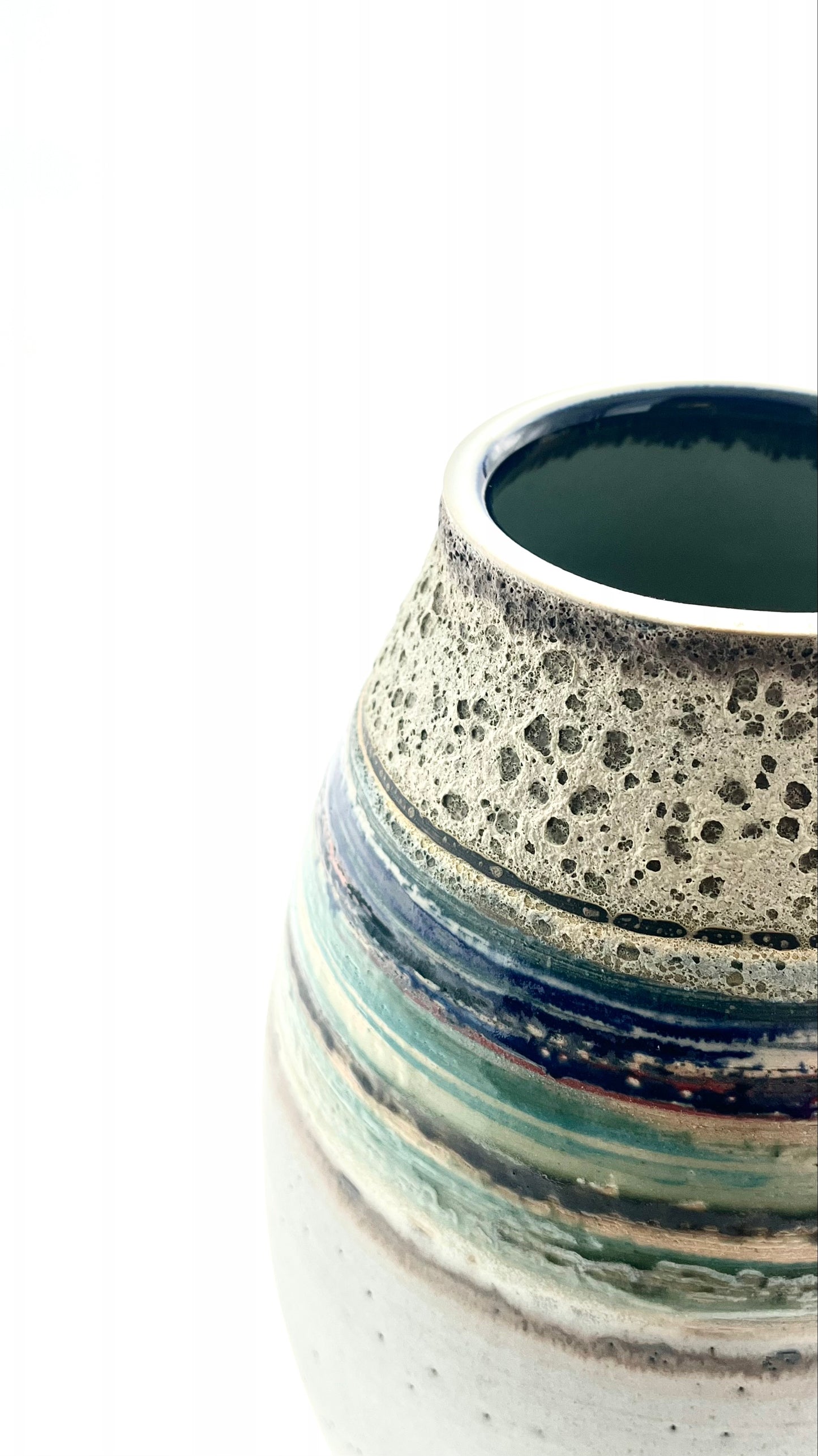 White Striped Vessel with Textured Neck