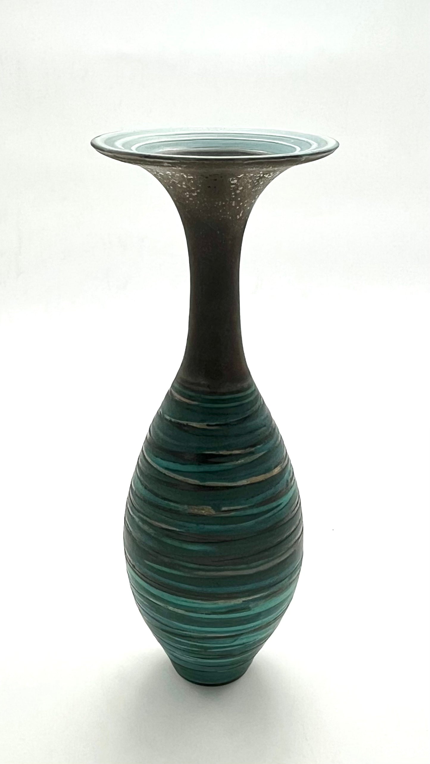 Turquoise Striped Fluted Vessel