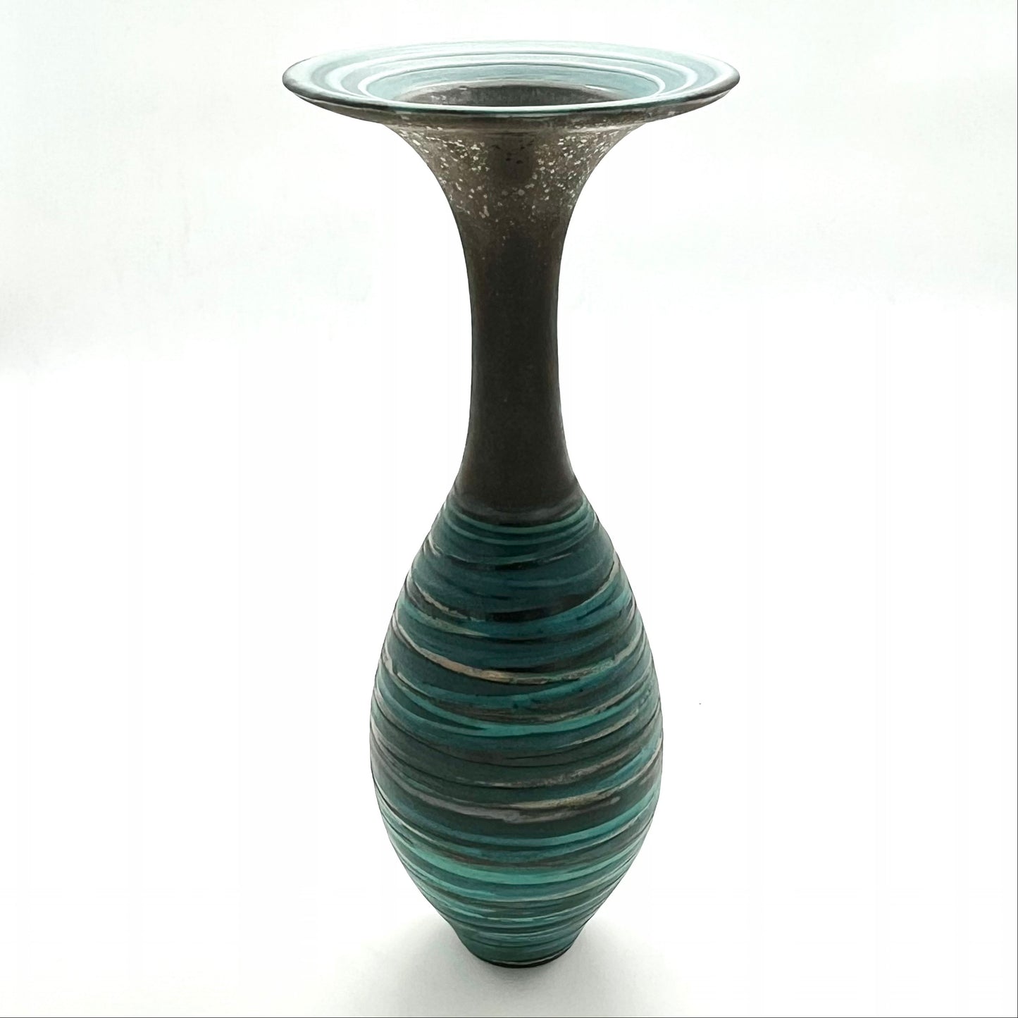 Turquoise Striped Fluted Vessel