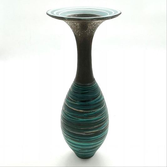 Turquoise Striped Fluted Vessel