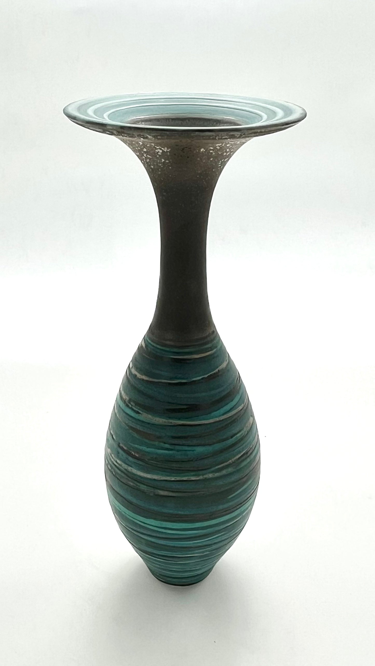 Turquoise Striped Fluted Vessel