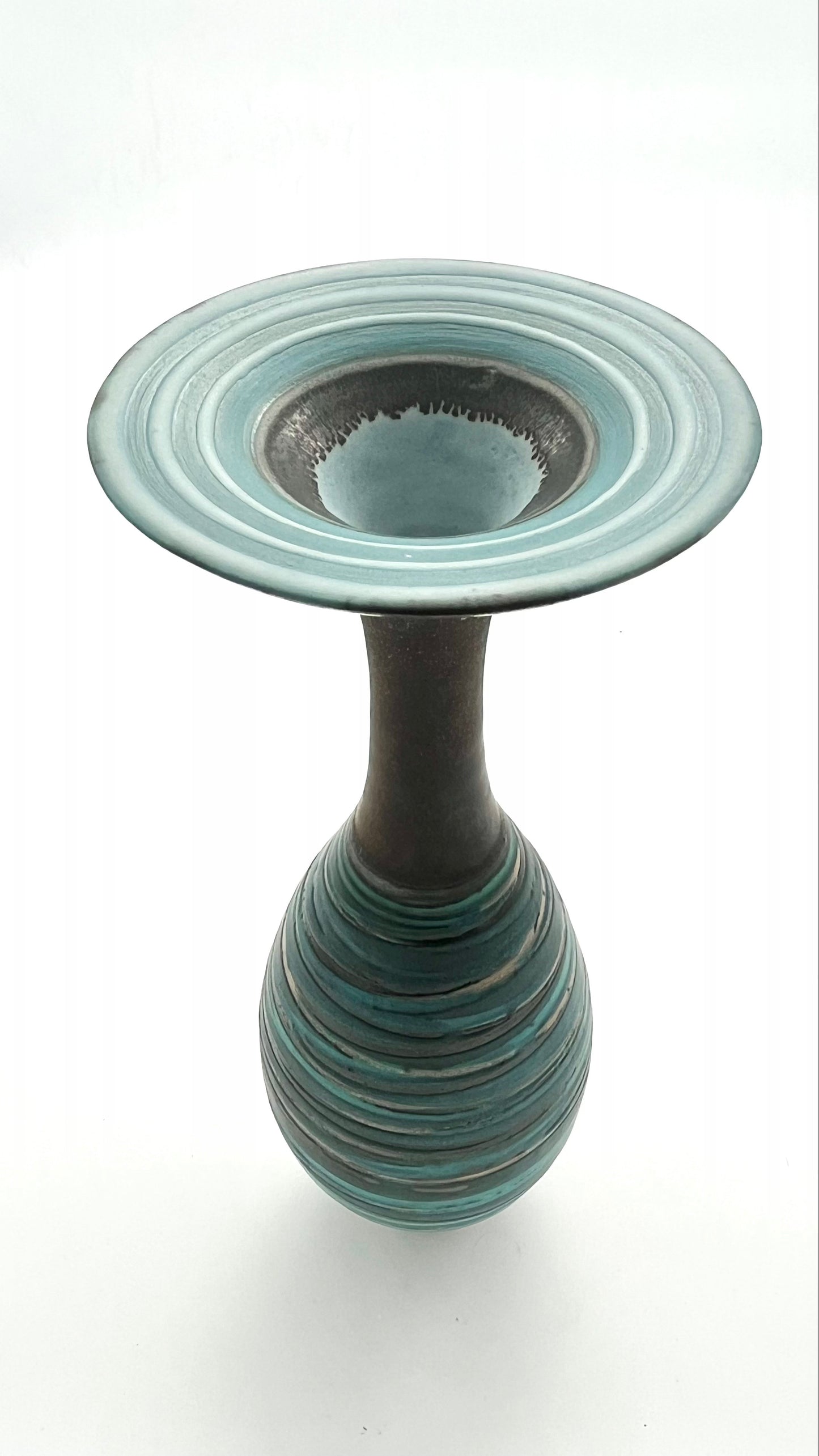 Turquoise Striped Fluted Vessel