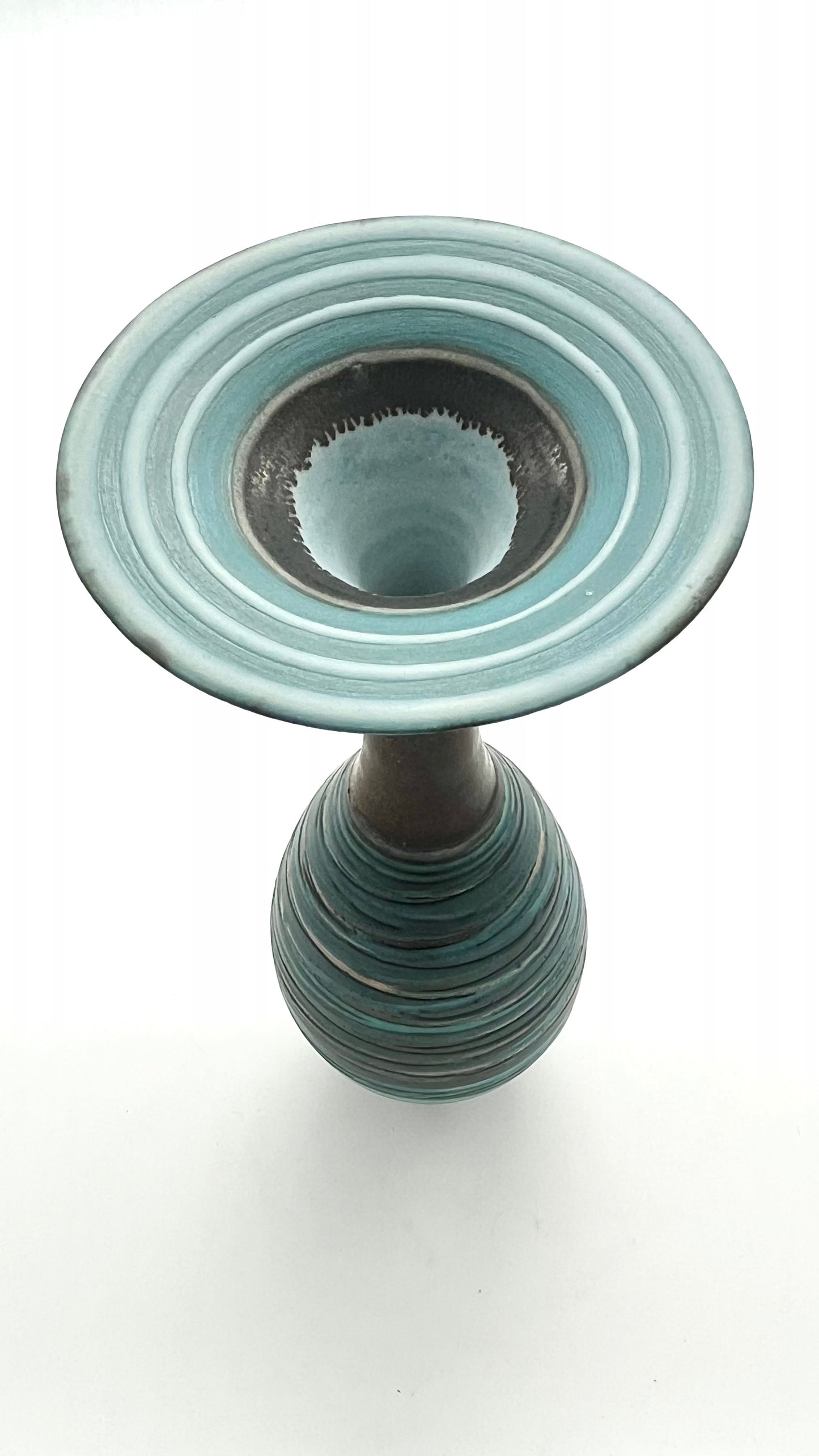 Turquoise Striped Fluted Vessel
