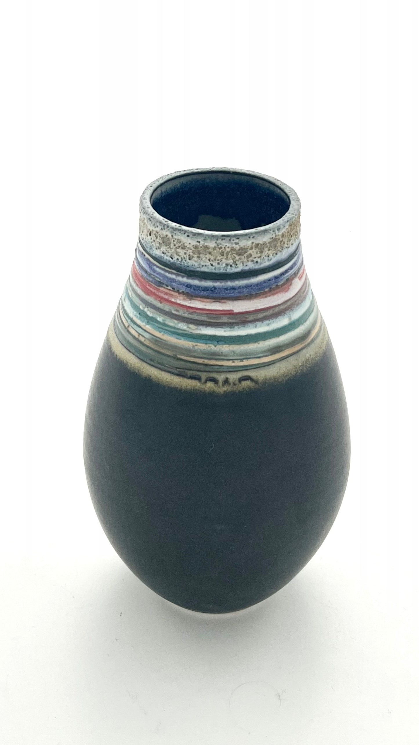 Black Striped Vessel with Textured Neck