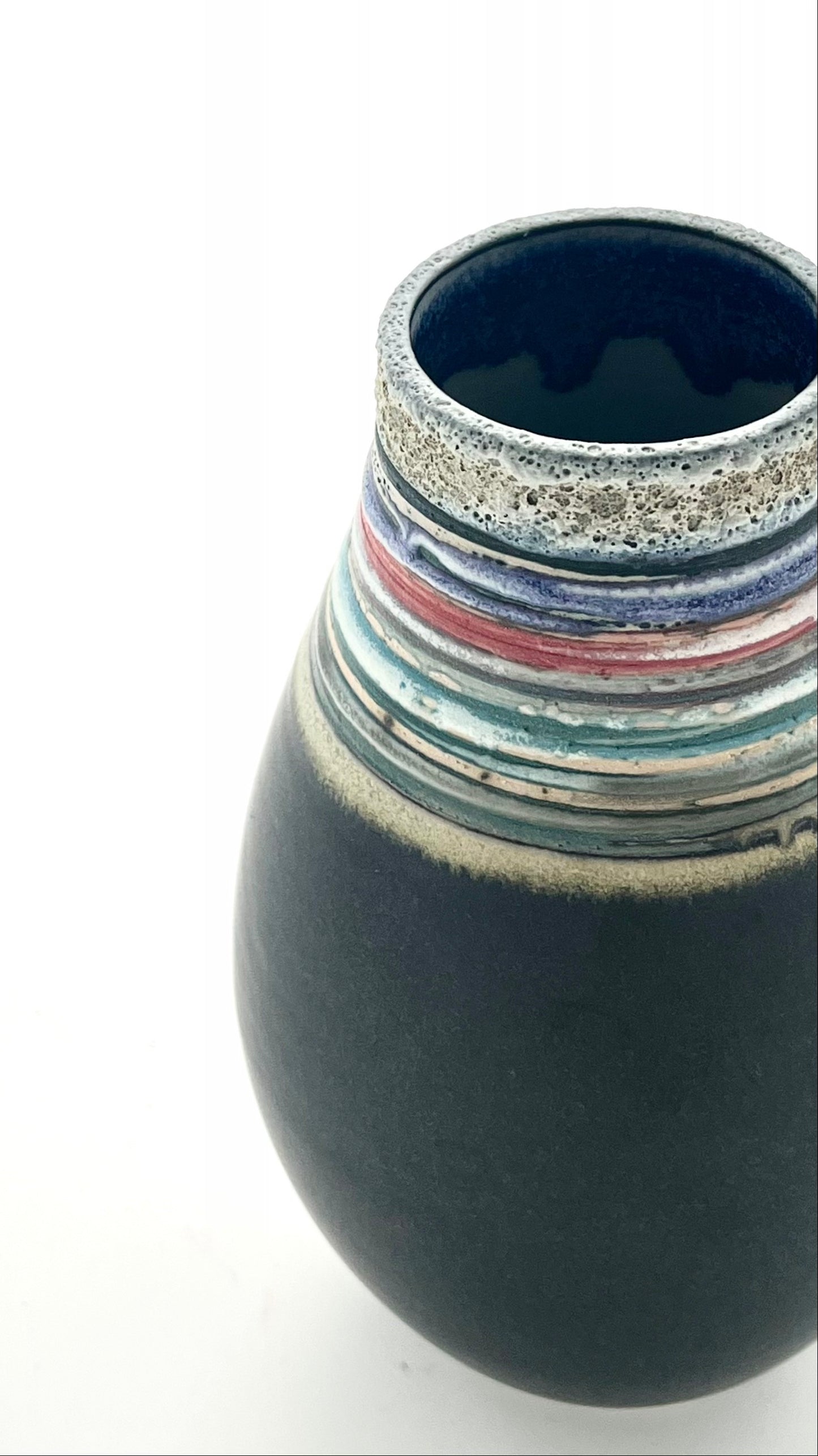 Black Striped Vessel with Textured Neck