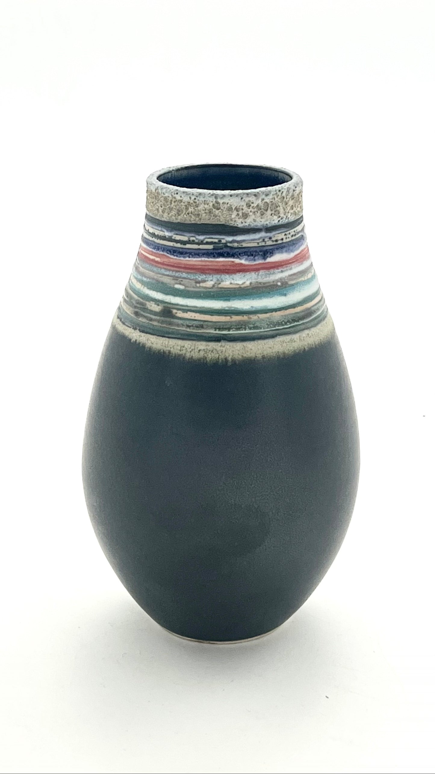 Black Striped Vessel with Textured Neck