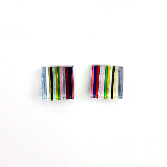 Pastel Candystripe Square Stud Earrings