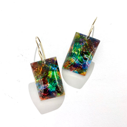 Fiery Opal Rectangle Earrings