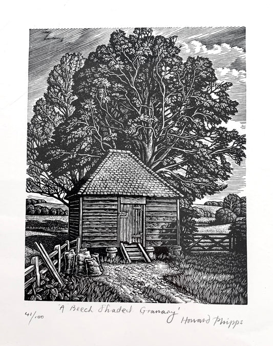 'A Beech Shaded Granary' Wood Engraving