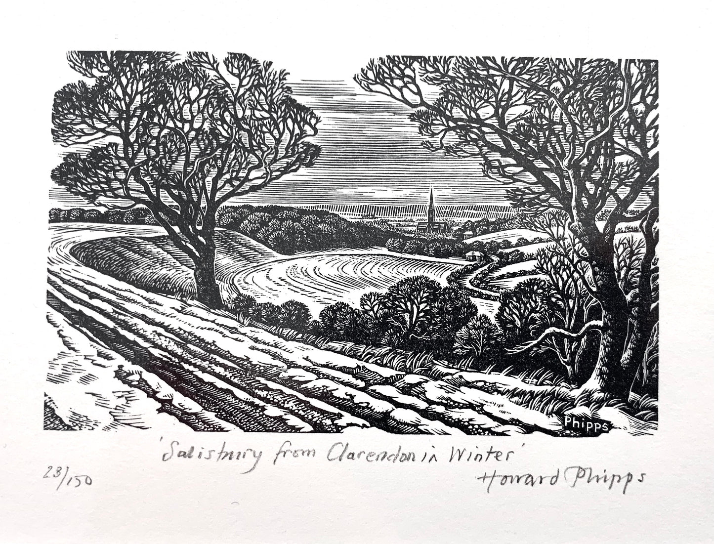 'Salisbury from Clarendon in Winter' Wood Engraving