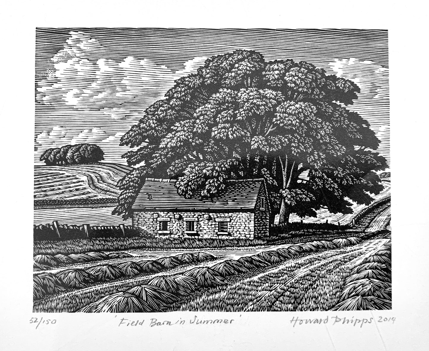 'Field barn in Summer' Wood Engraving