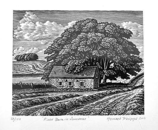 'Field barn in Summer' Wood Engraving