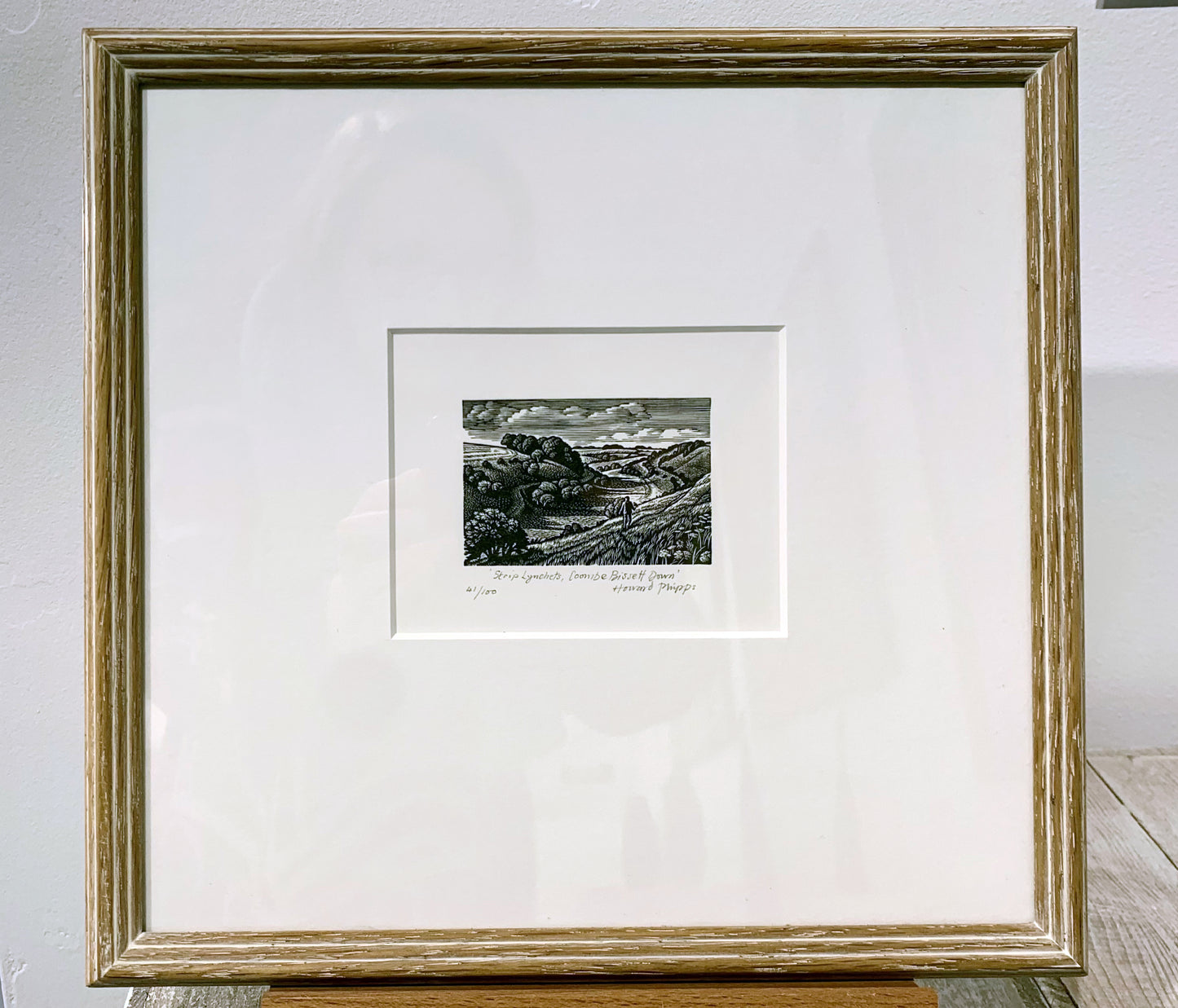 'Strip Lynchets, Coombe Bissett Down' Wood Engraving - Framed