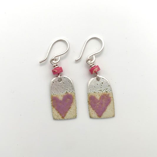 Pink Heart Enamel Earrings