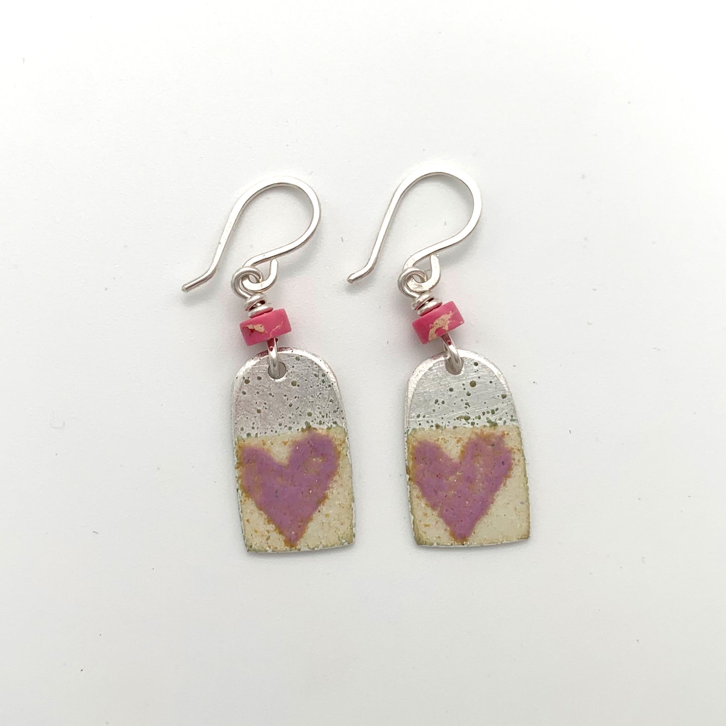 Pink Heart Enamel Earrings