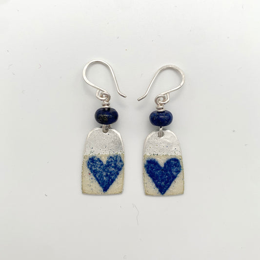 Navy Blue Heart Enamel Earrings