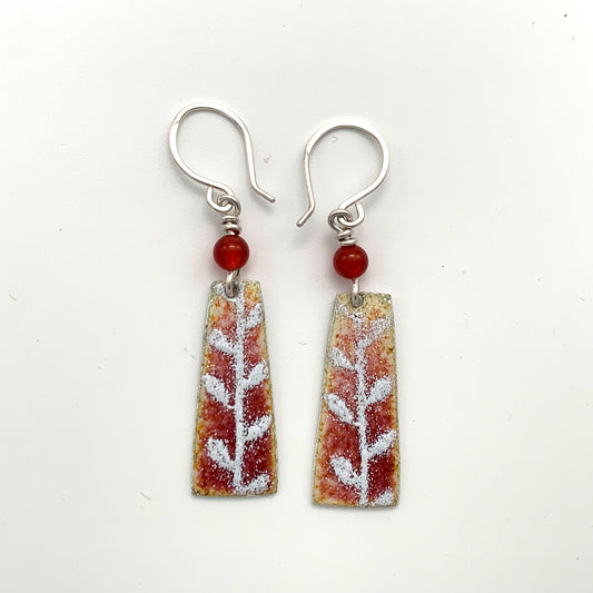 Red/Pink Enamel Leaf Earrings