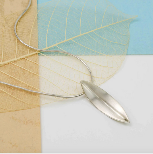 Brushed Silver Willow Leaf Necklace