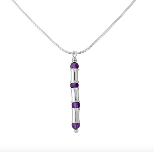Amethyst Silver Bamboo Pendant