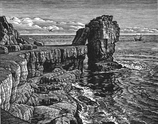 'Pulpit Rock, Roche Court' Wood Engraving - Framed