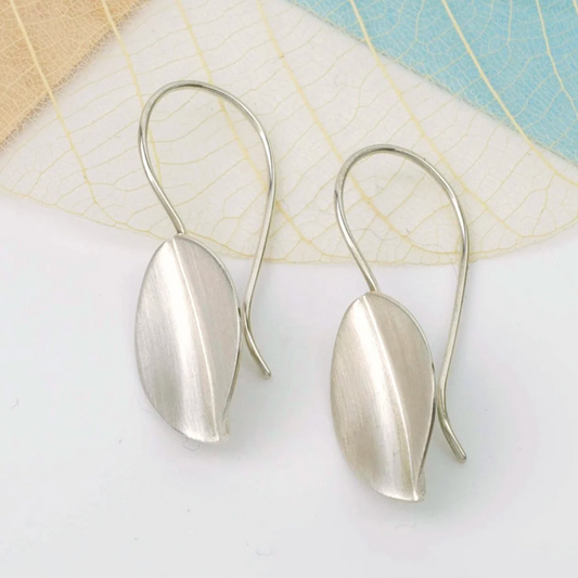 Brushed Silver Leaf Earrings