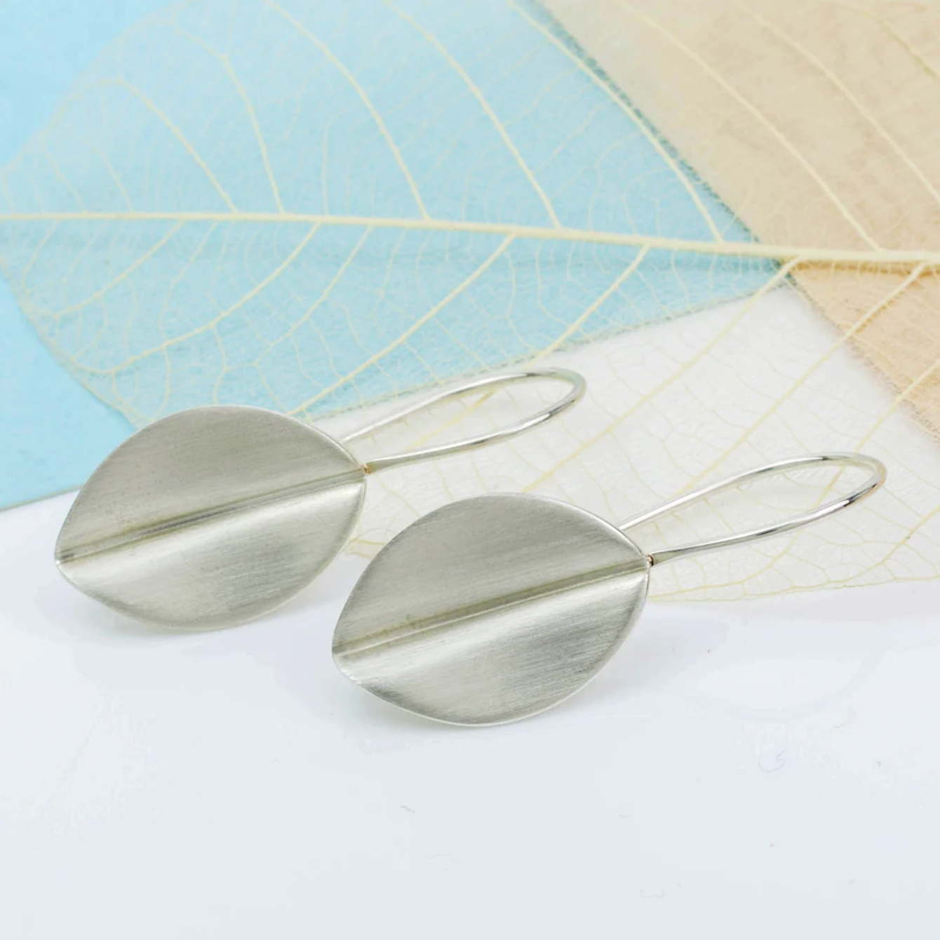 Brushed Silver Leaf Earrings