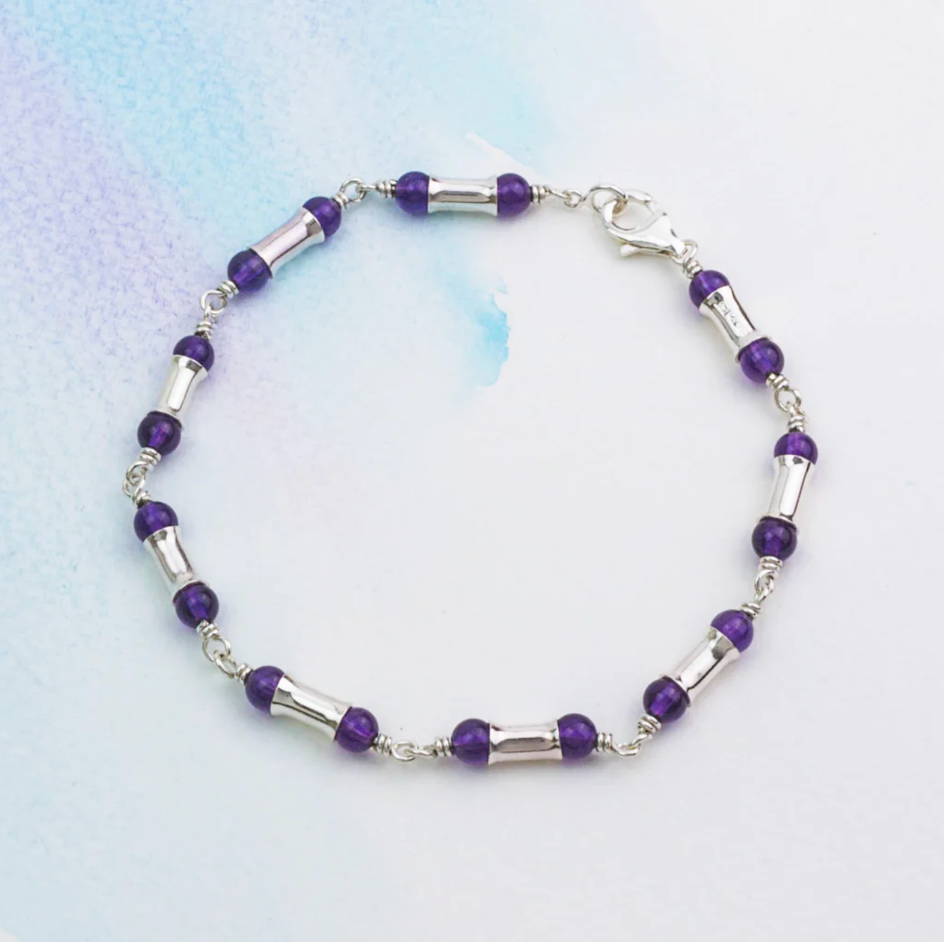 Amethyst and Silver Bamboo Bracelet